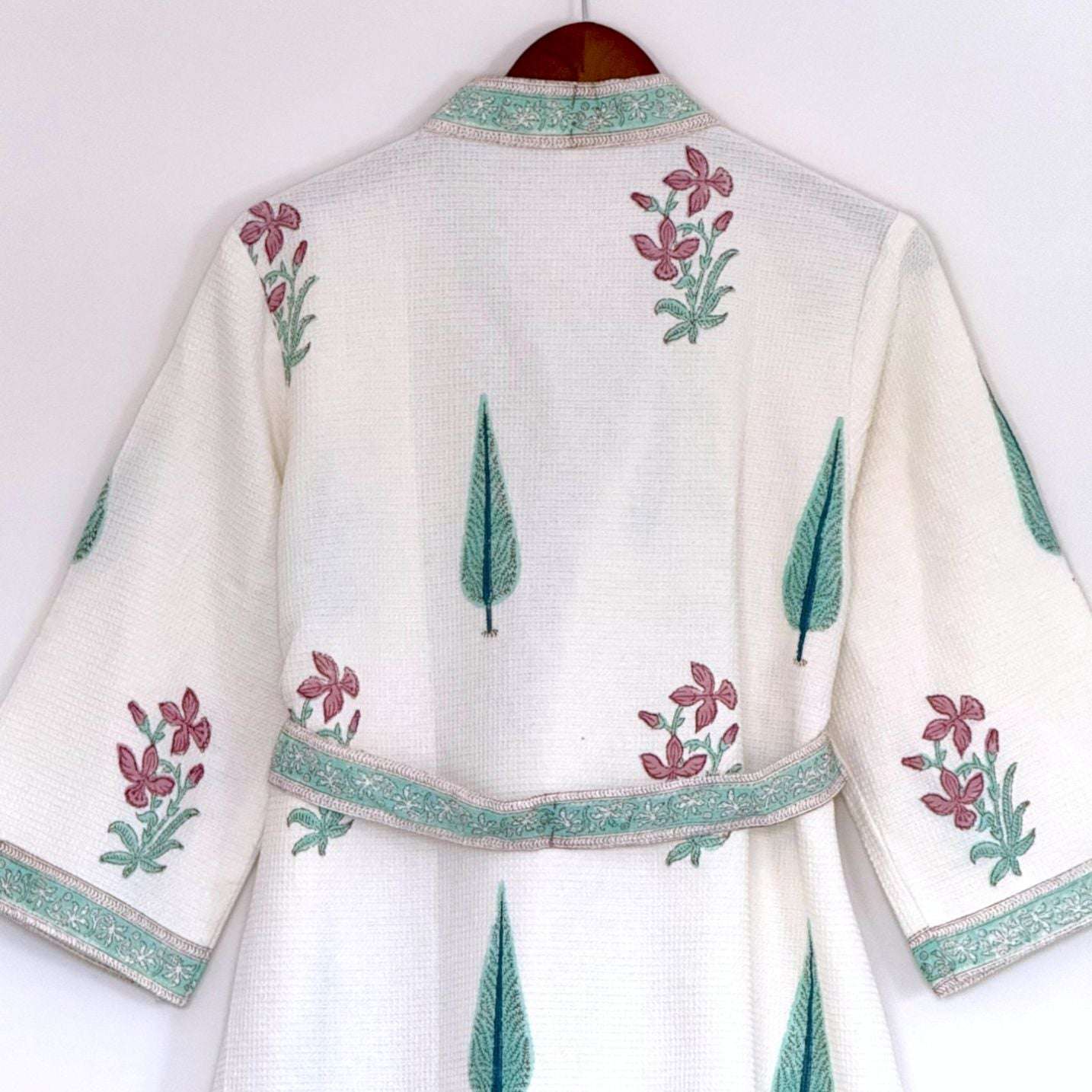 Hand Printed Bathrobe | Garden Turq