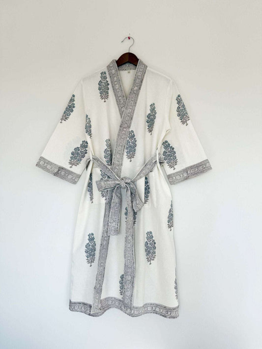 Hand Printed Bathrobe | Grey Block