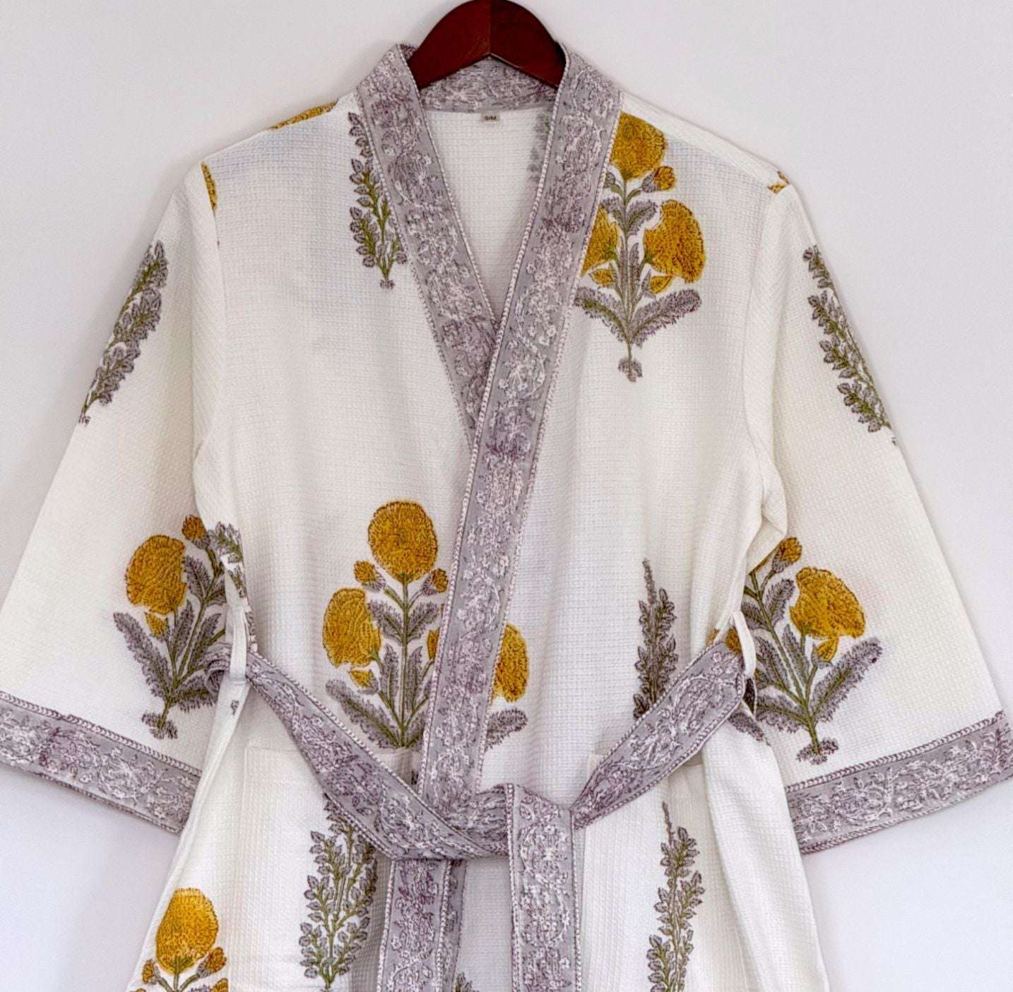 Hand Printed Bathrobe | Marigold
