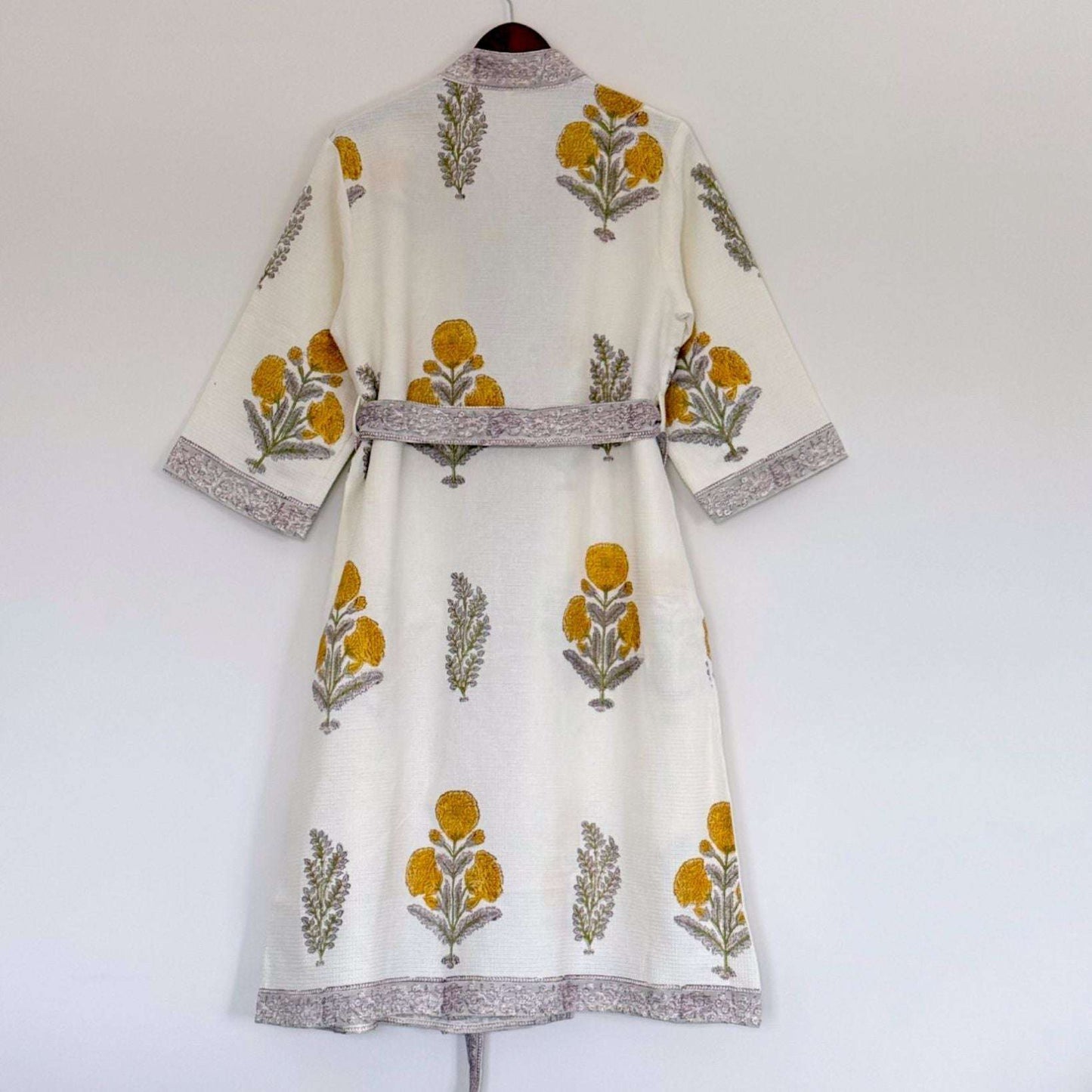 Hand Printed Bathrobe | Marigold