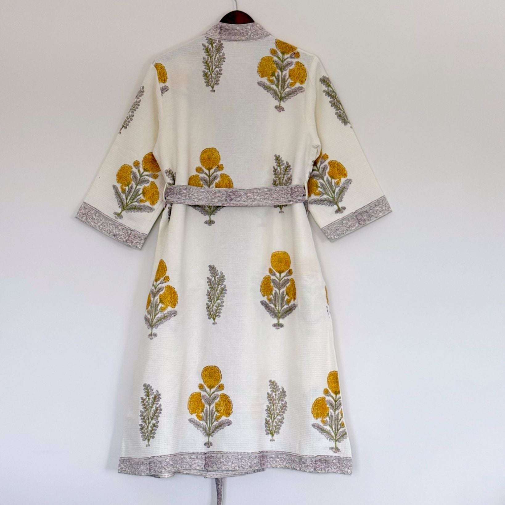 Hand Printed Bathrobe | Marigold