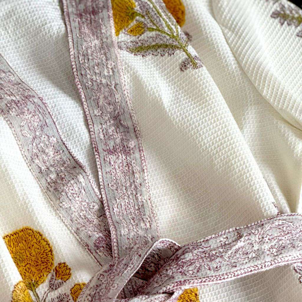 Hand Printed Bathrobe | Marigold