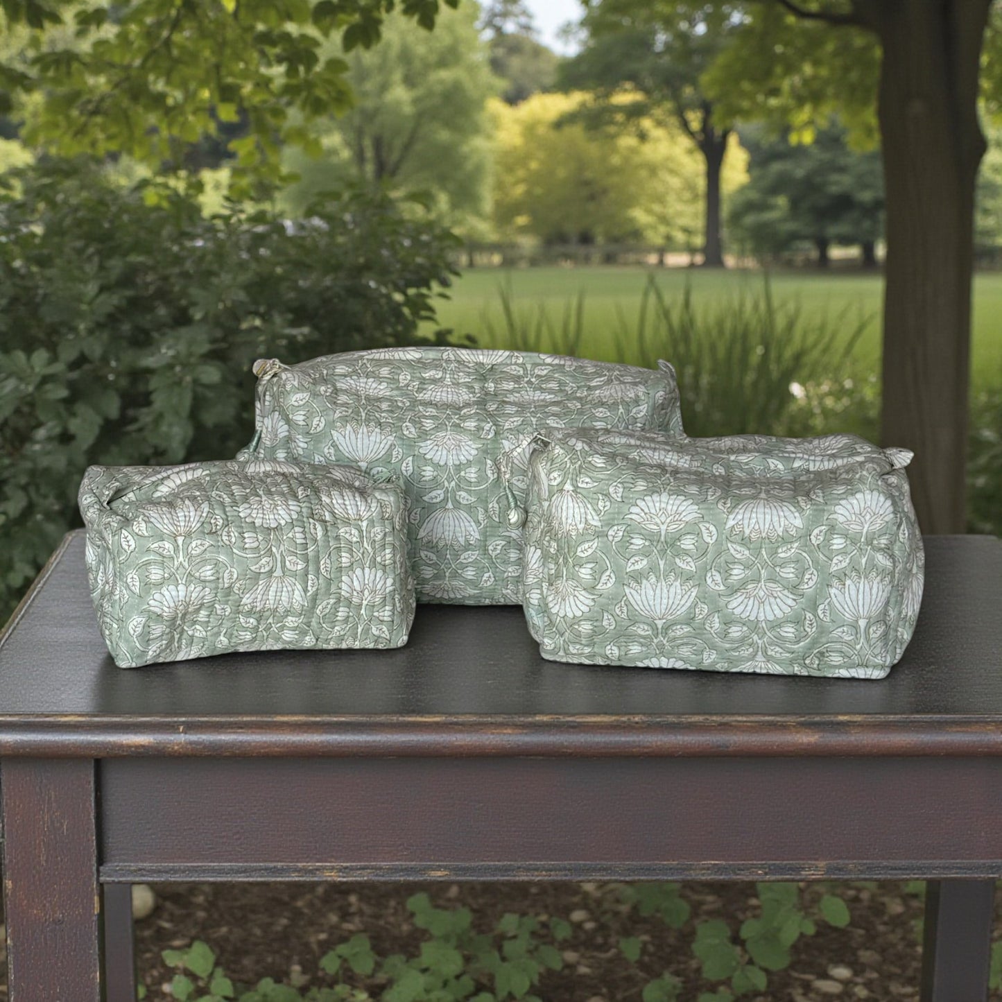 Set of 3 Pouches | Mint Floral