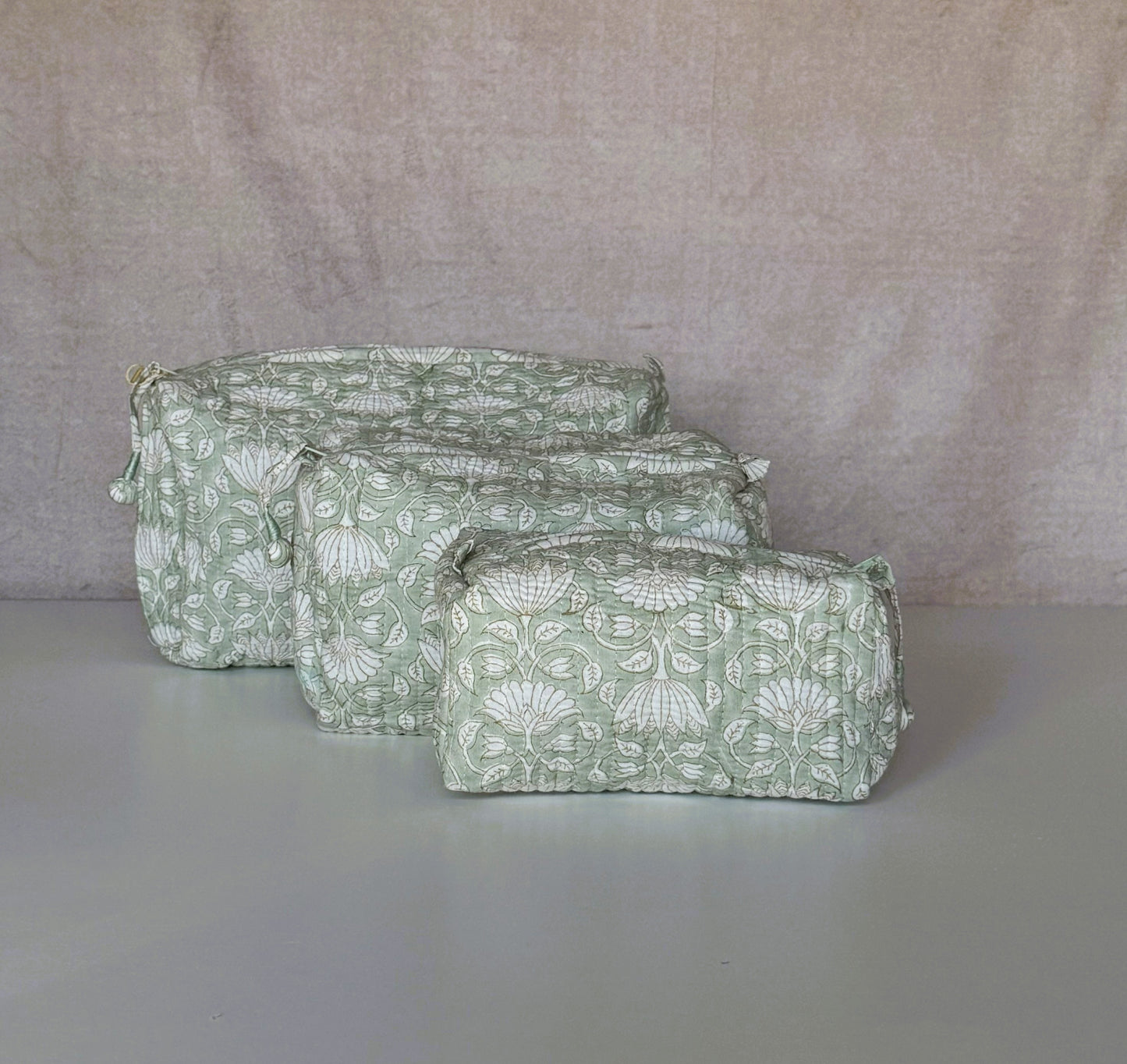 Set of 3 Pouches | Mint Floral