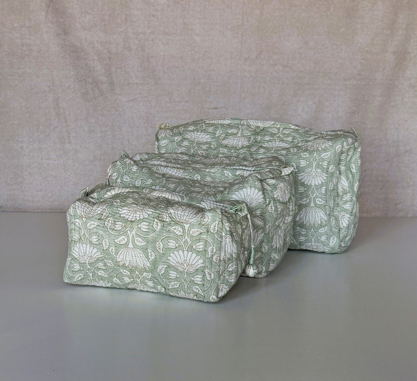 Set of 3 Pouches | Mint Floral
