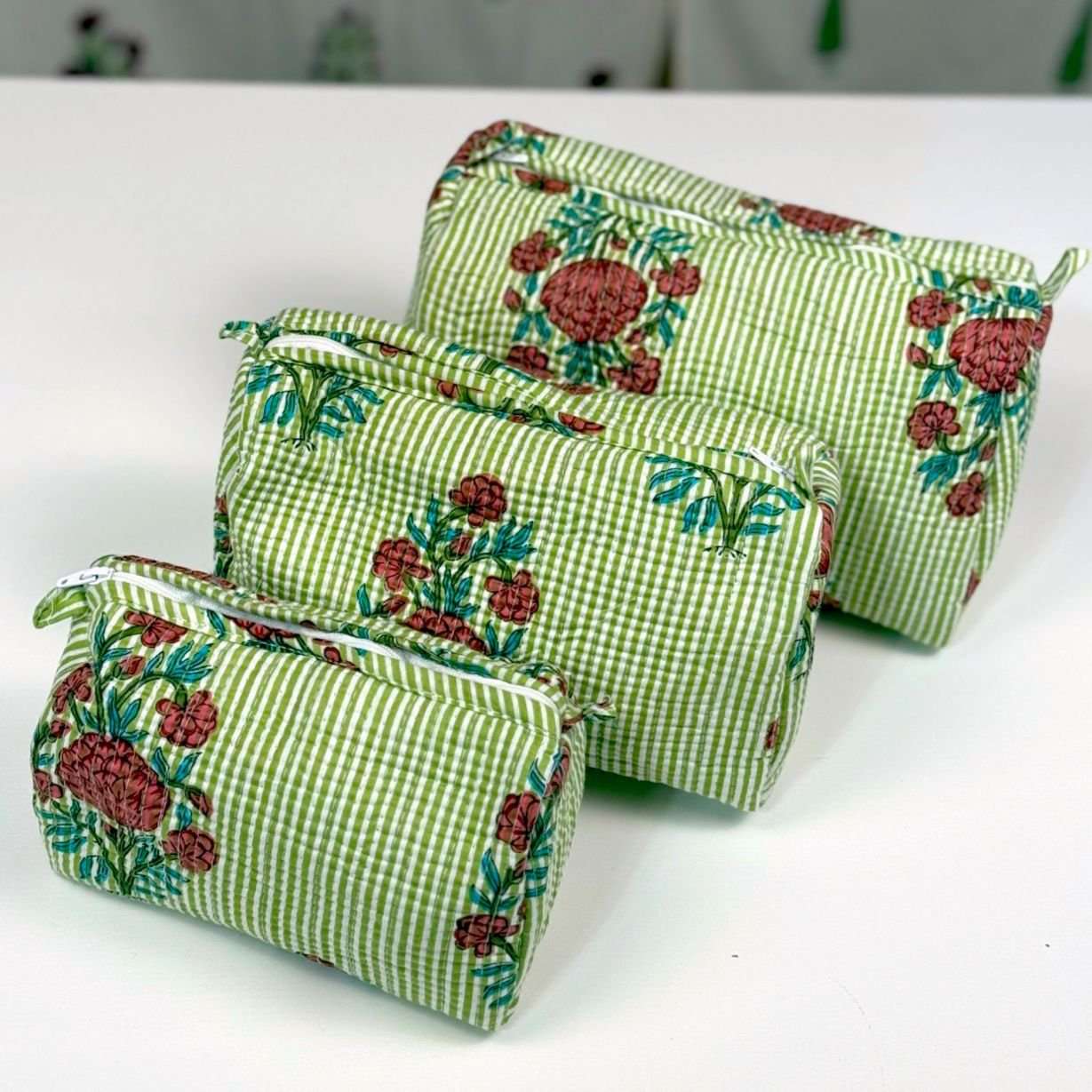 Set of 3 Pouches | Green Stripe