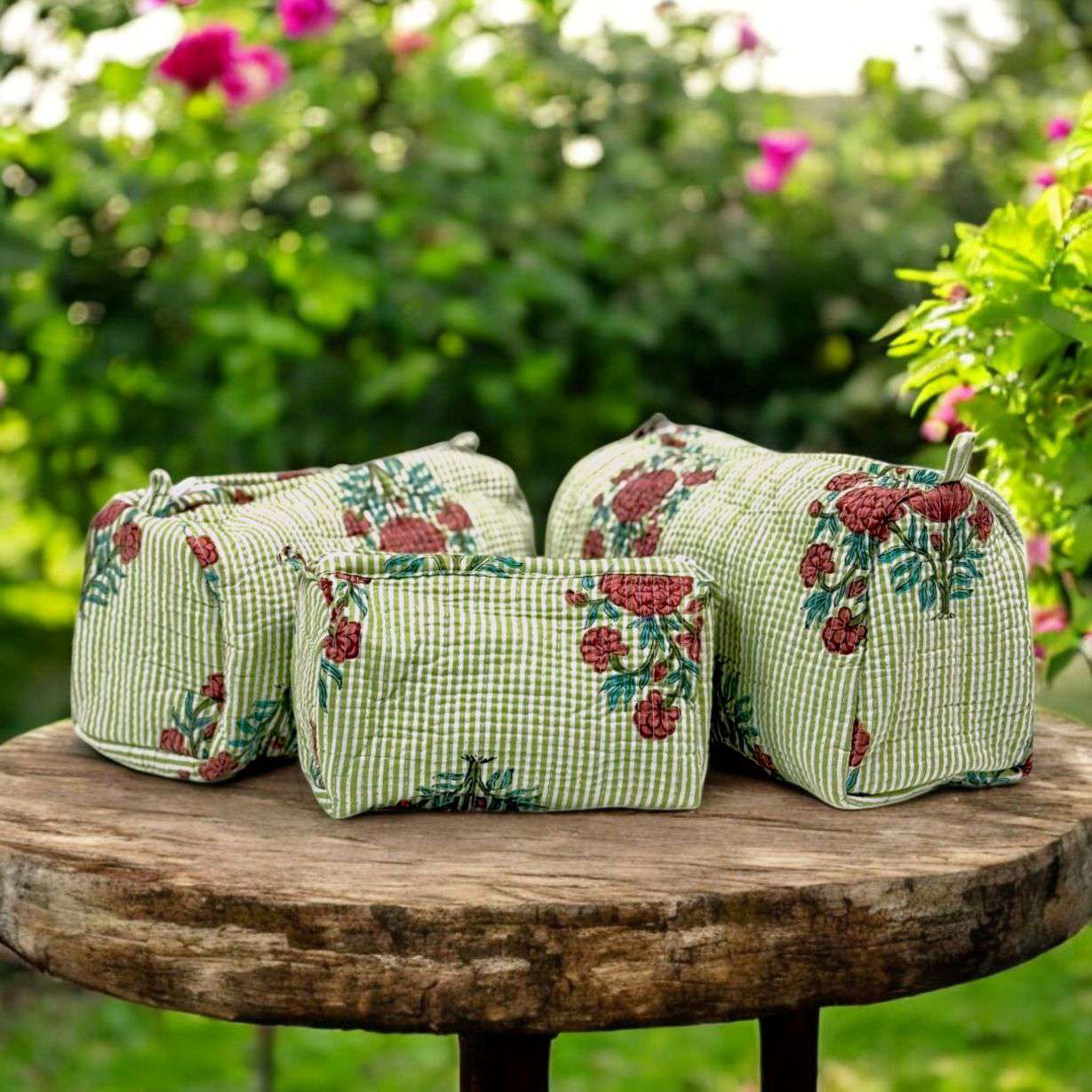 Set of 3 Pouches | Green Stripe