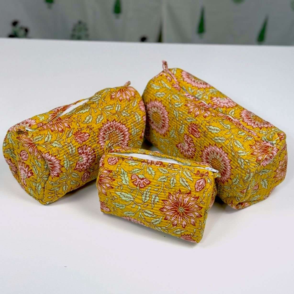 Set of 3 Pouches | Mustard Multi