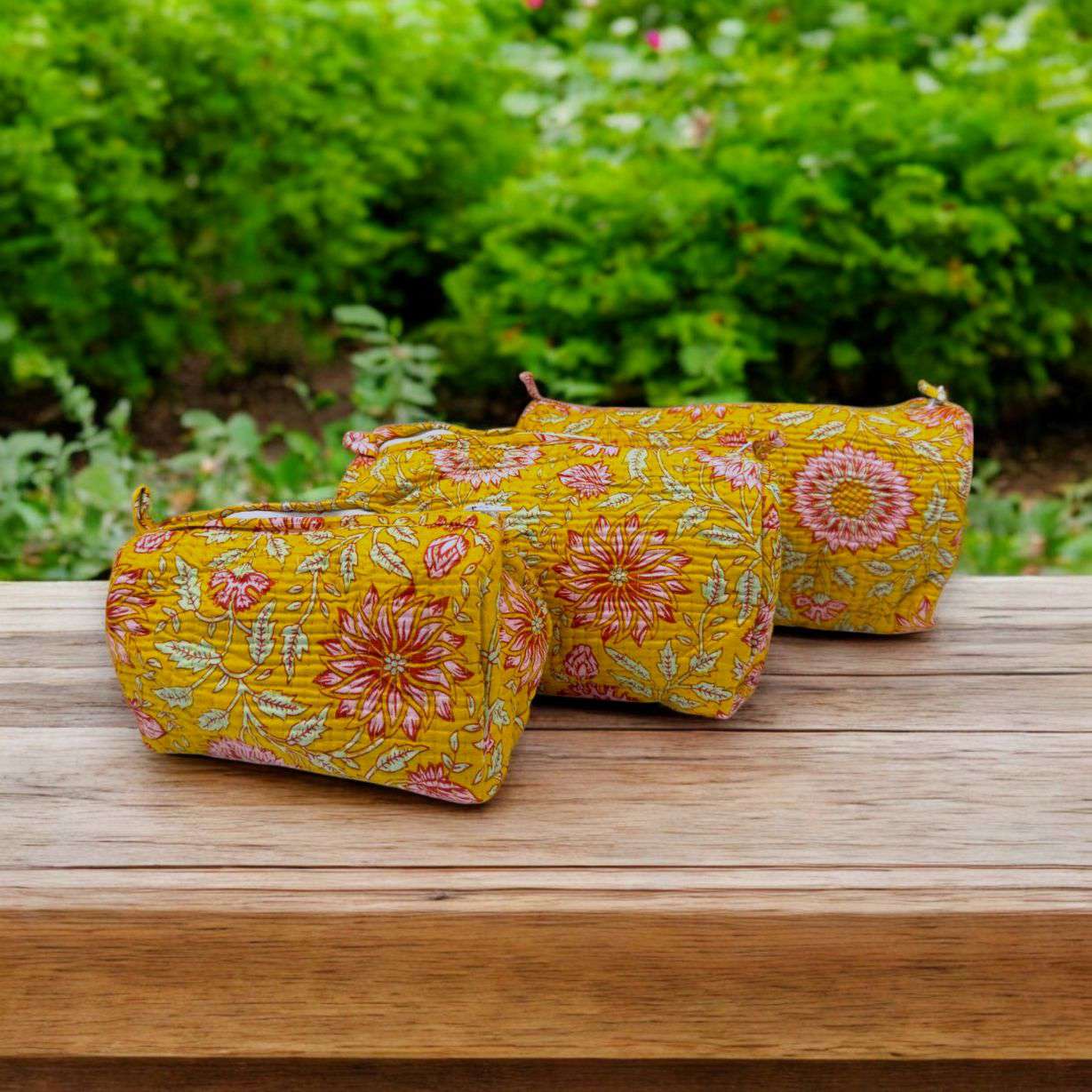 Set of 3 Pouches | Mustard Multi