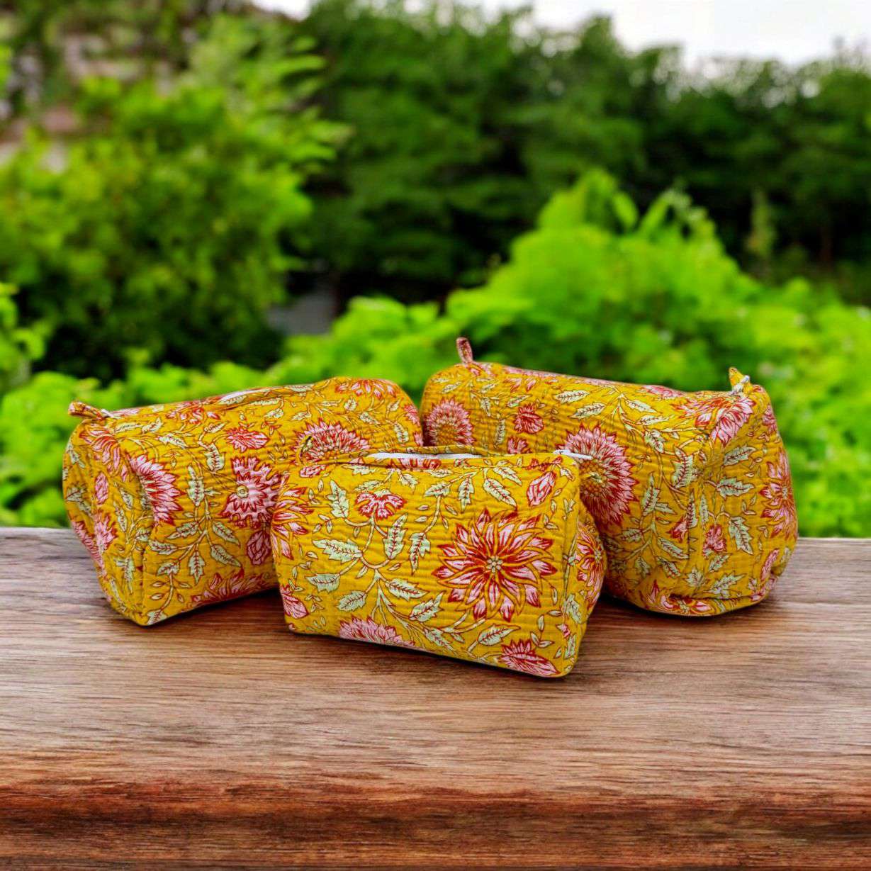Set of 3 Pouches | Mustard Multi