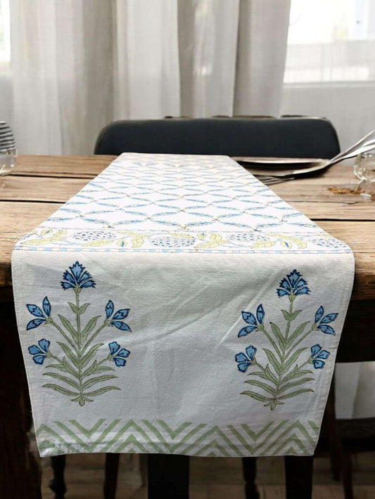 Table Runner | Ecru & Blue