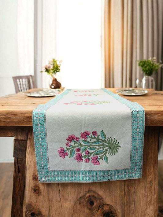 Table Runner | Ecru & Teal