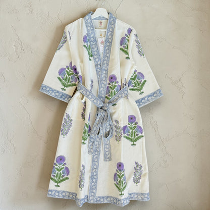 Hand Printed Bathrobe | Voilet Marigold