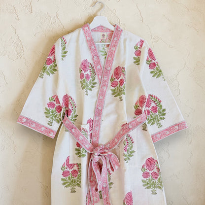 Hand Printed Bathrobe | Peach Floral