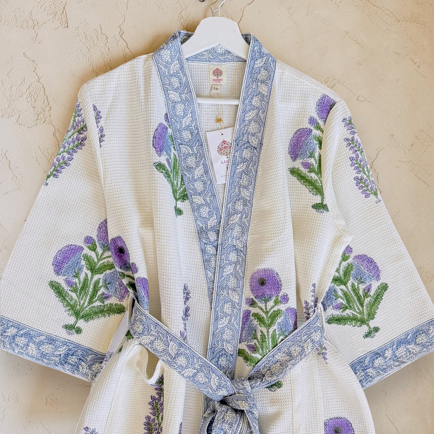 Hand Printed Bathrobe | Voilet Marigold