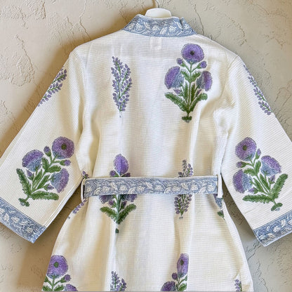 Hand Printed Bathrobe | Voilet Marigold
