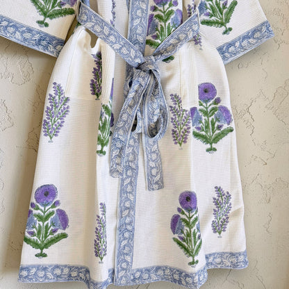 Hand Printed Bathrobe | Voilet Marigold