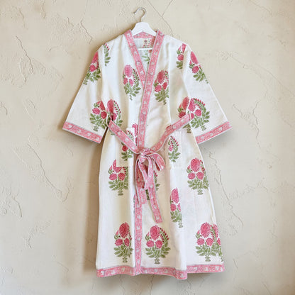 Hand Printed Bathrobe | Peach Floral