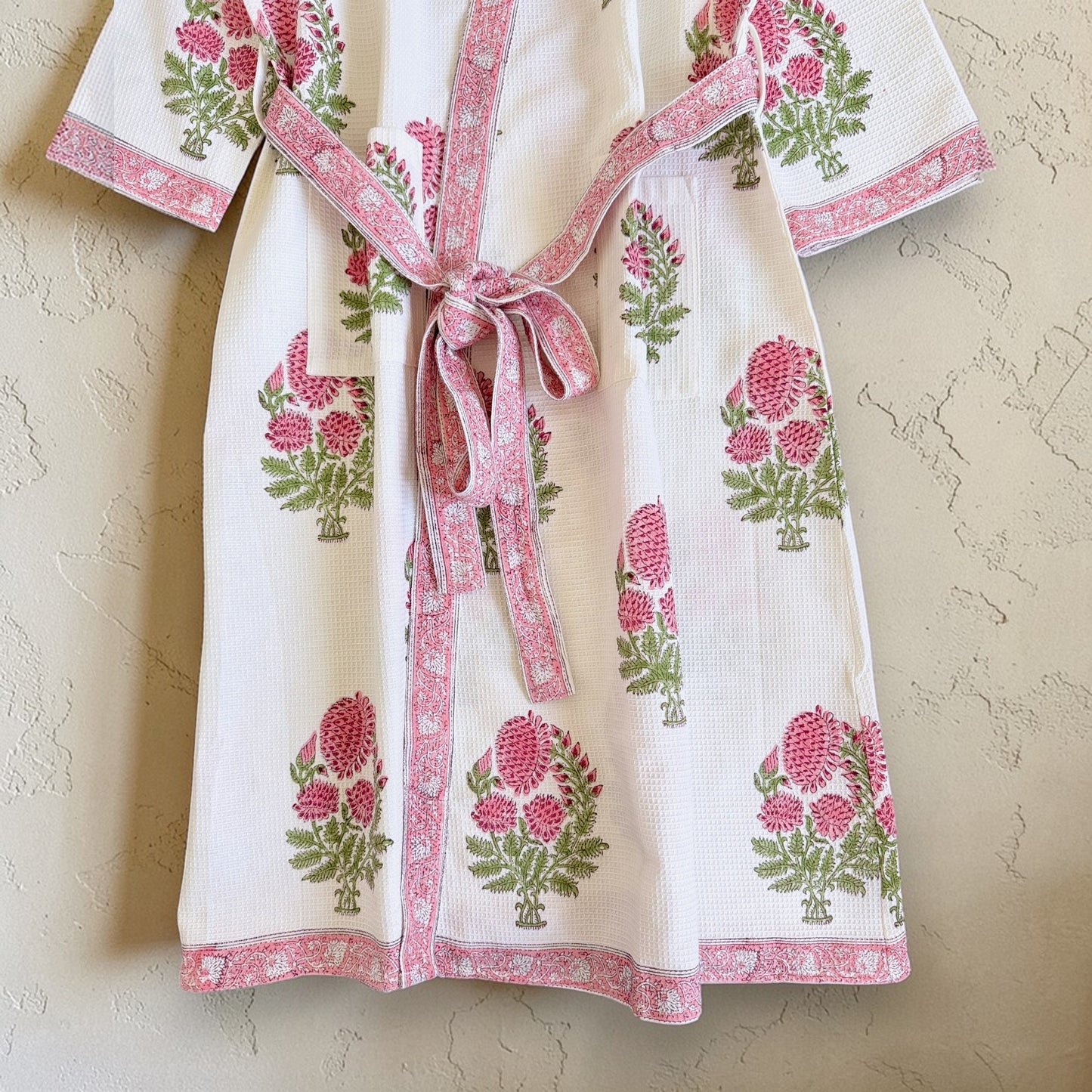 Hand Printed Bathrobe | Peach Floral