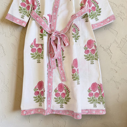 Hand Printed Bathrobe | Peach Floral