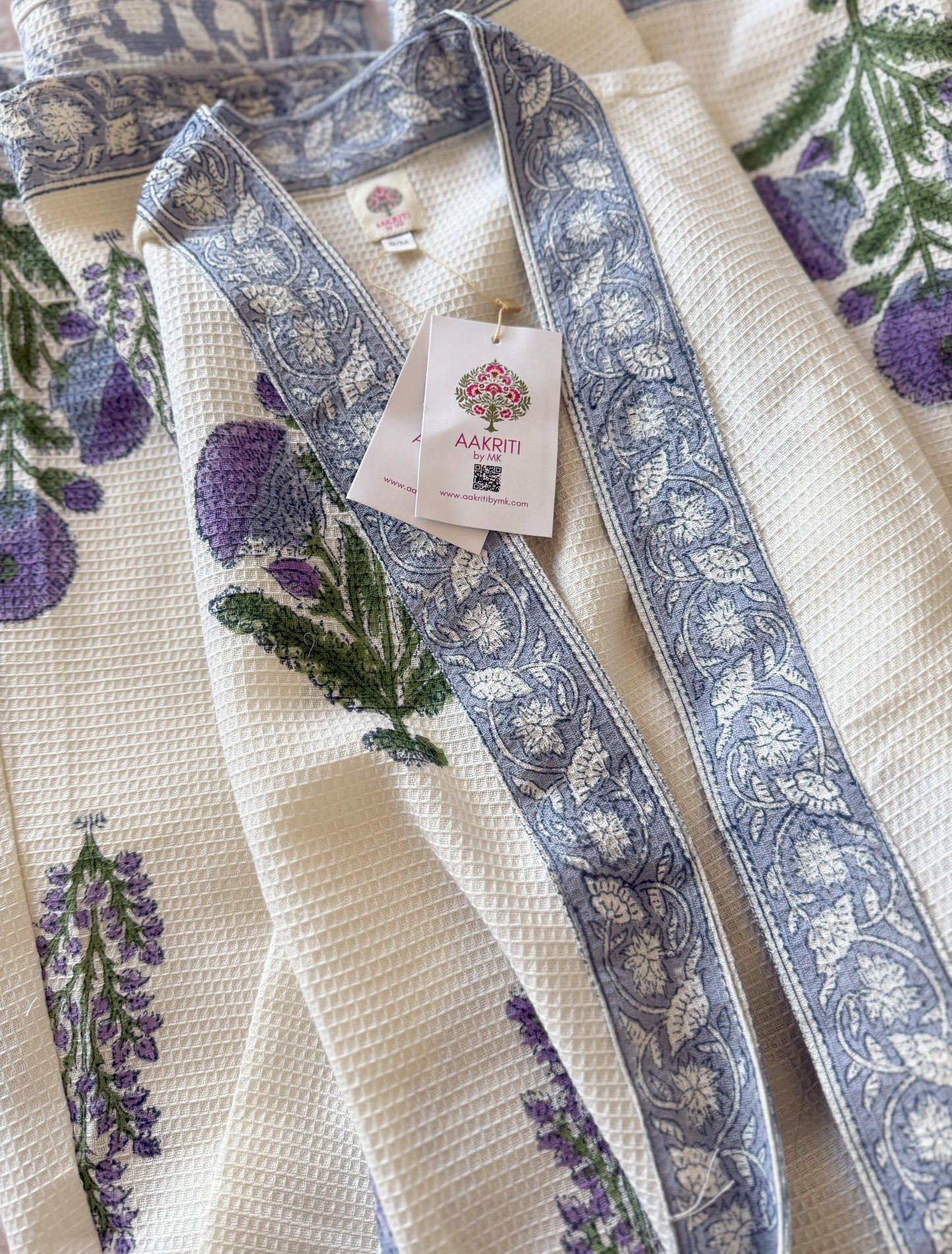 Hand Printed Bathrobe | Voilet Marigold