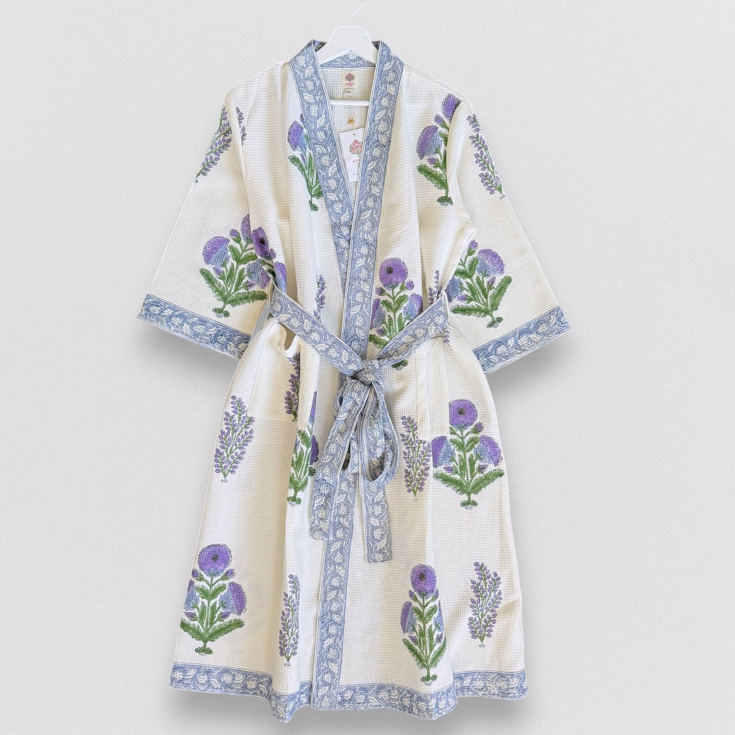 Hand Printed Bathrobe | Voilet Marigold