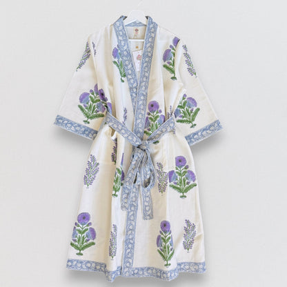 Hand Printed Bathrobe | Voilet Marigold