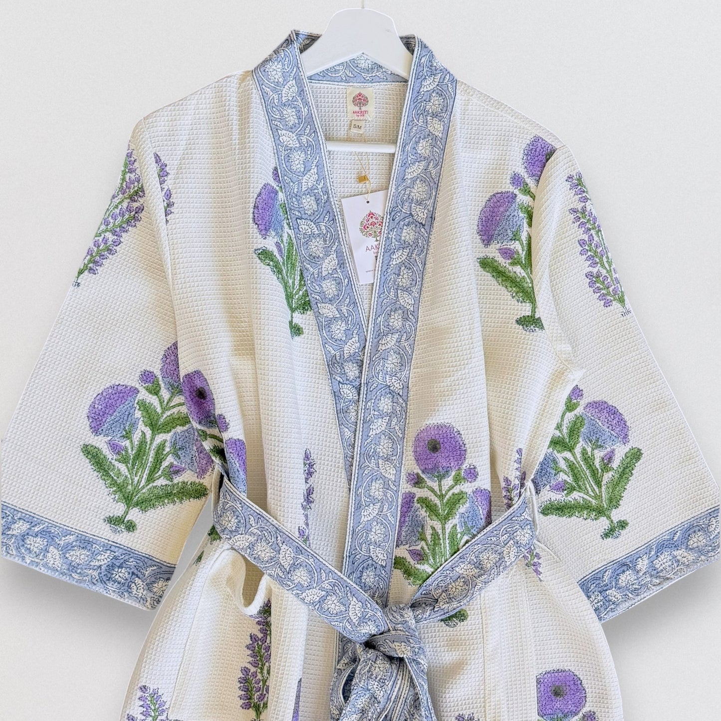 Hand Printed Bathrobe | Voilet Marigold