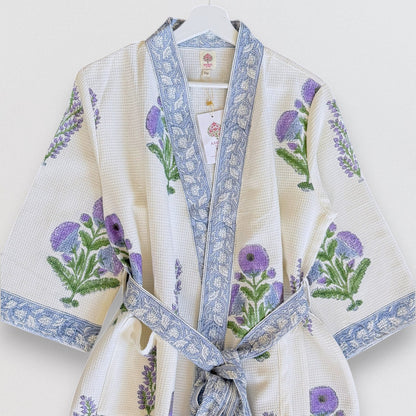 Hand Printed Bathrobe | Voilet Marigold
