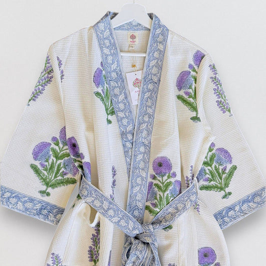 Hand Printed Bathrobe | Voilet Marigold